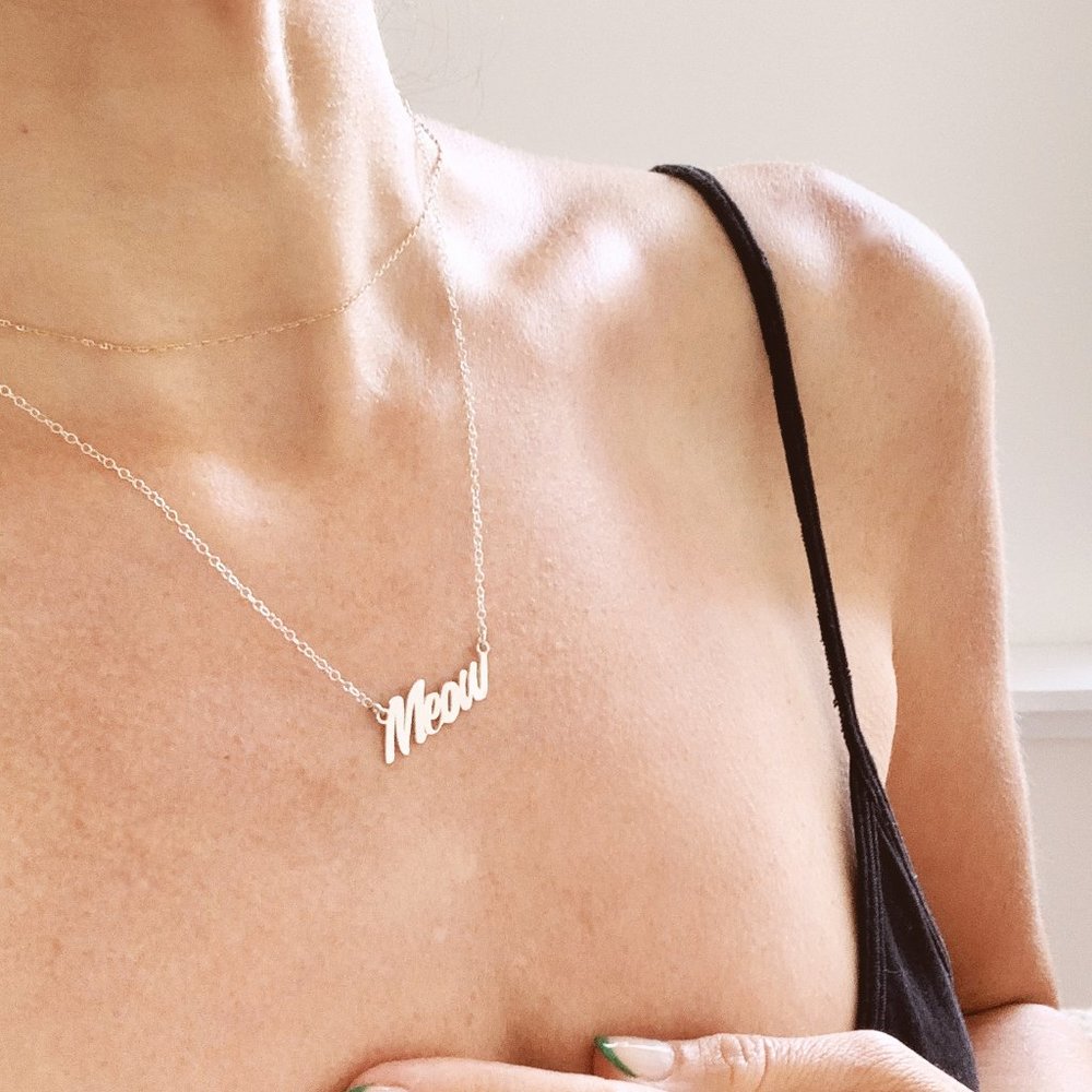 'MEOW' Nameplate Necklace - Sterling Silver